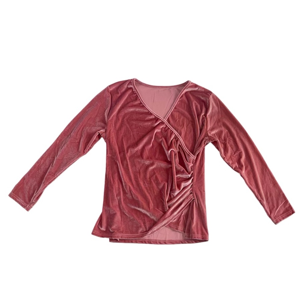 Warm Pink Velour Cross V-Neck Shirt